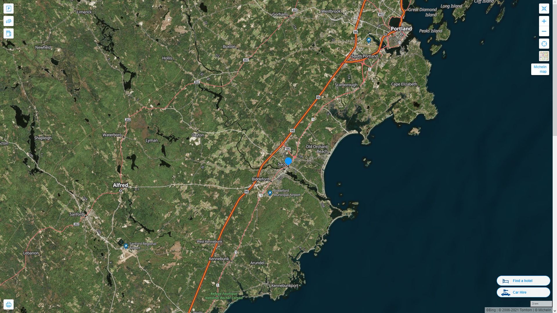 Saco Maine Highway and Road Map with Satellite View